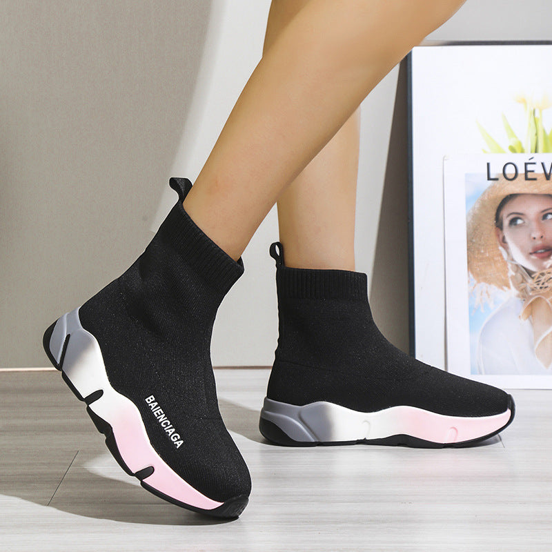 Black Sock Boots For Women Platform Shoes