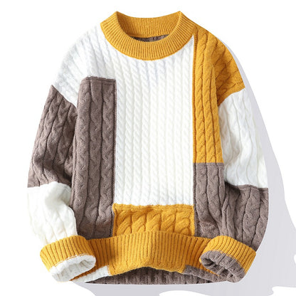 F.J.C. S.M. Men's Crew Neck Pullover  Color Contrast Sweater.