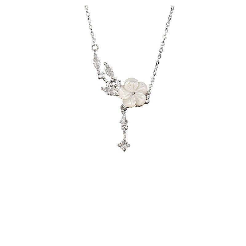 S999 Pure Silver Flower Mother Shell Necklace For Women