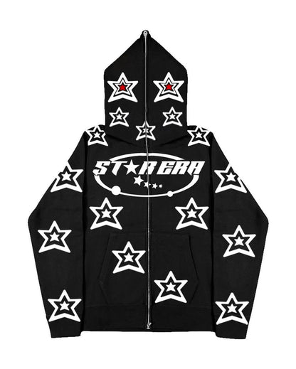 Star Era Pattern Letter Print Zipper Sweater