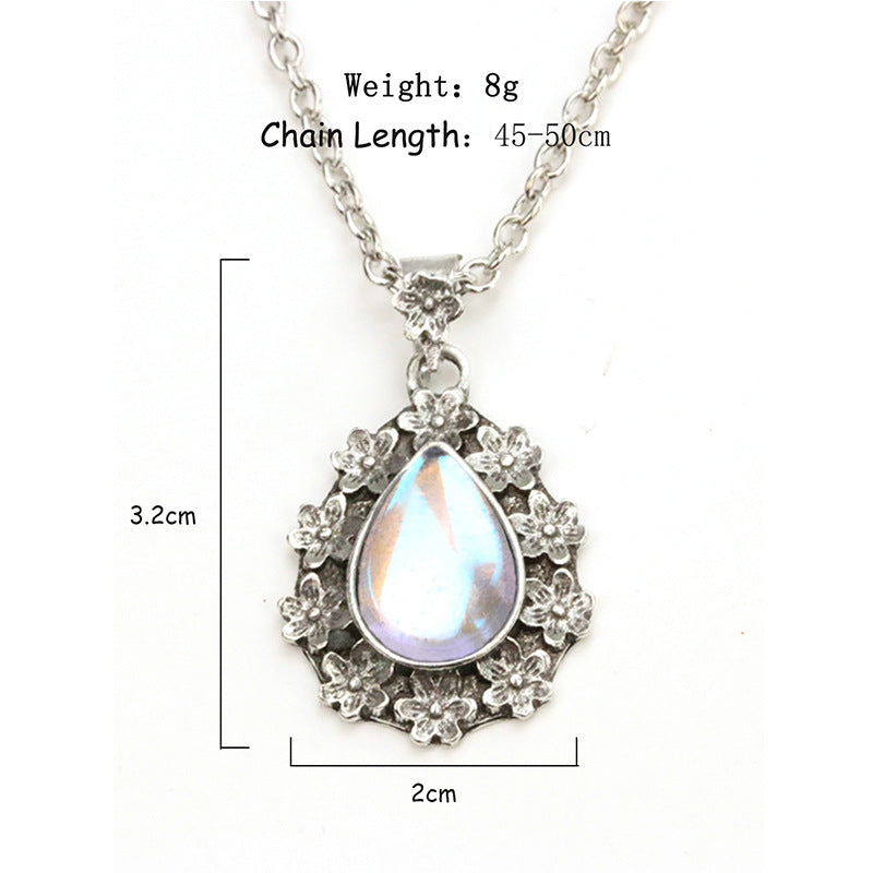 Bohemian Vintage Flower Moonstone Pendant Necklace