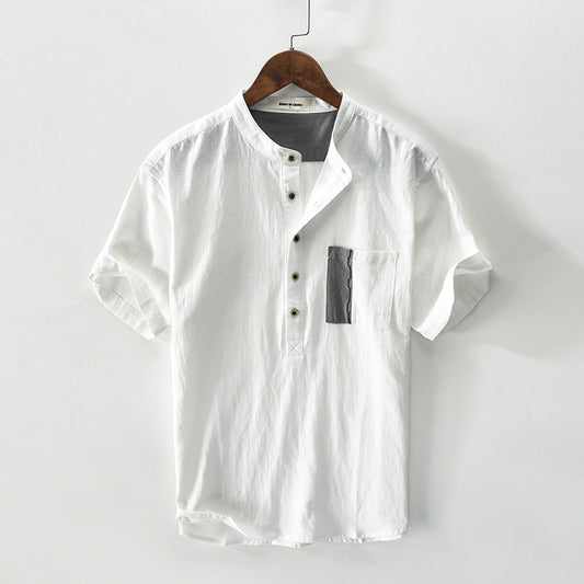 S.M. Cotton And Linen blend Pullover Short-sleeved Shirt