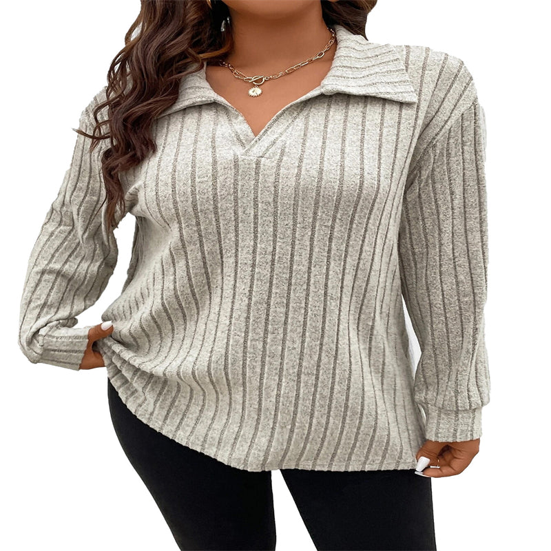 Solid Color plus size Women's v neck vertical striped blouse