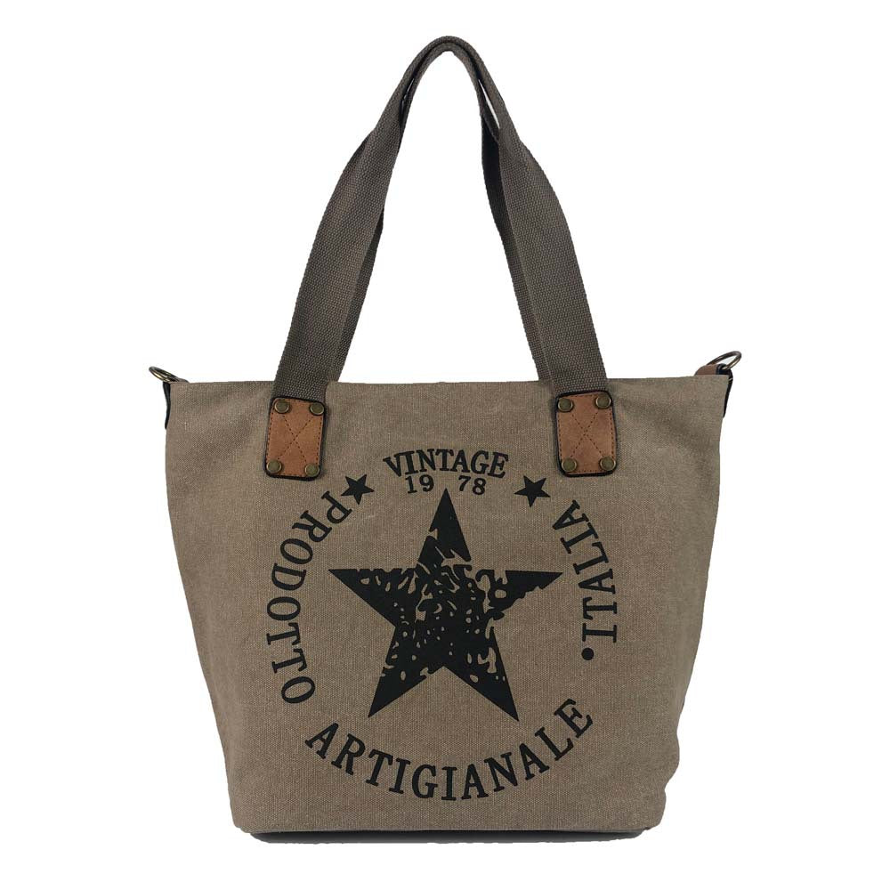 a canvas bag with a star on it