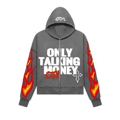 Y2g Flame Letter Print Street Casual Trend Cardigan Jacket