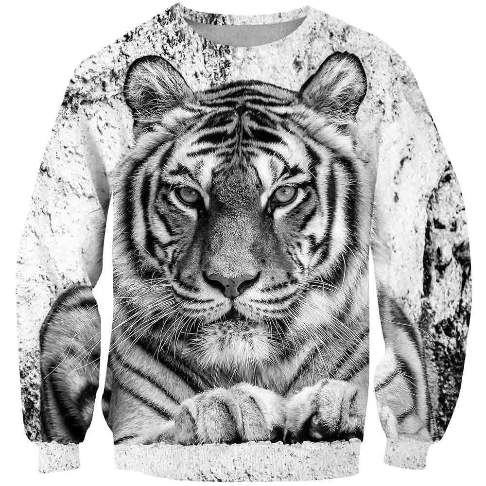 a black and white photo of a tiger on a sweater