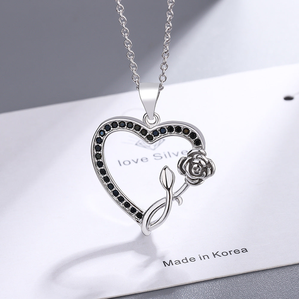 Necklace Black And White Fully Jeweled Loving Heart Pendant With Diamonds