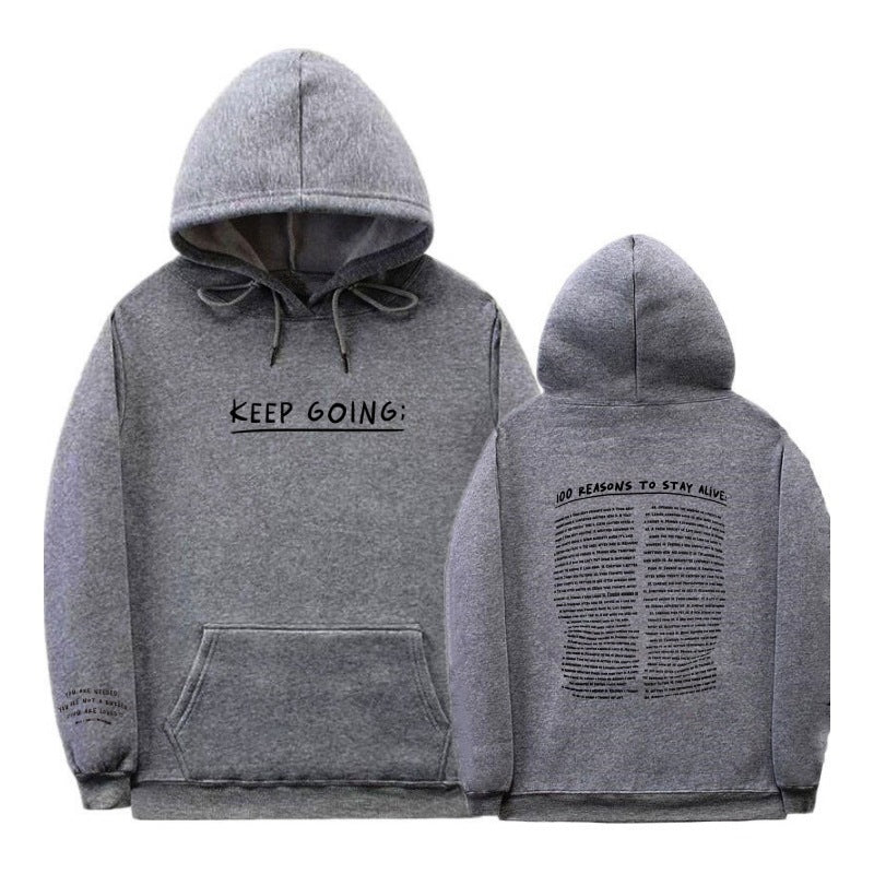 S.M Letter Printing Long-sleeved Drawstring Hooded Sweatshirt S.W.