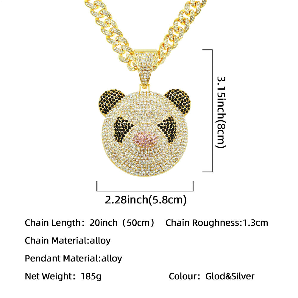 Cuban Chain Necklace With Three-dimensional Full Diamond Panda Pendant