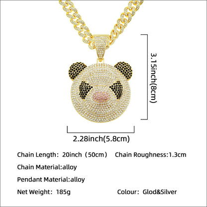 Cuban Chain Necklace With Three-dimensional Full Diamond Panda Pendant