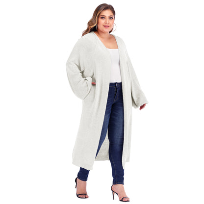 Plus size women's loose pocket long woven cardigan sweater