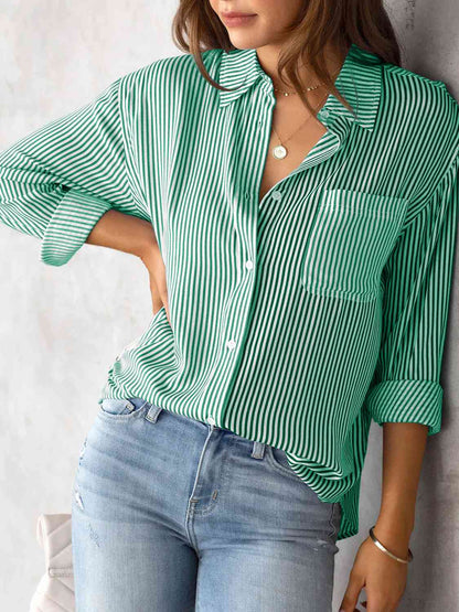 S.W.  Striped Collared Neck Shirt with Pocket