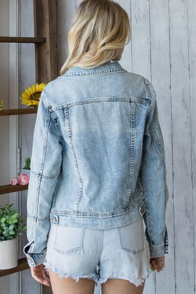 S.W.  Veveret Distressed Button Up Denim Jacket