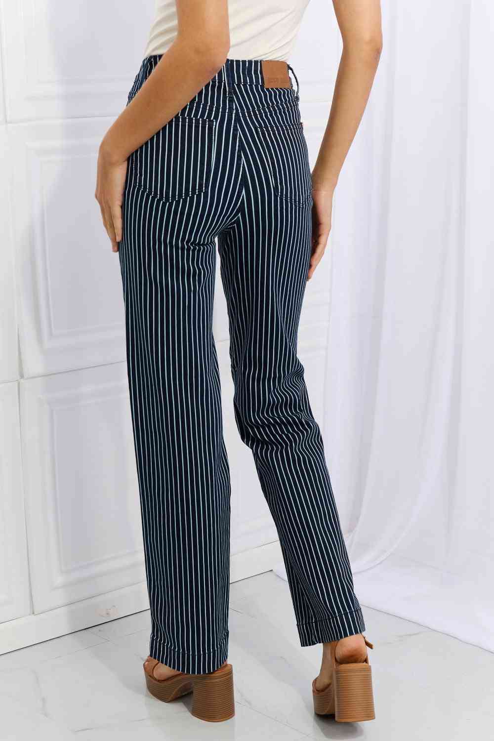 Judy Blue Cassidy Plus Size High Waisted Tummy Control Striped Straight Jeans