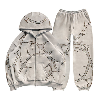 S.W.  3D women's Graphic Outdoor zipper hoodie set