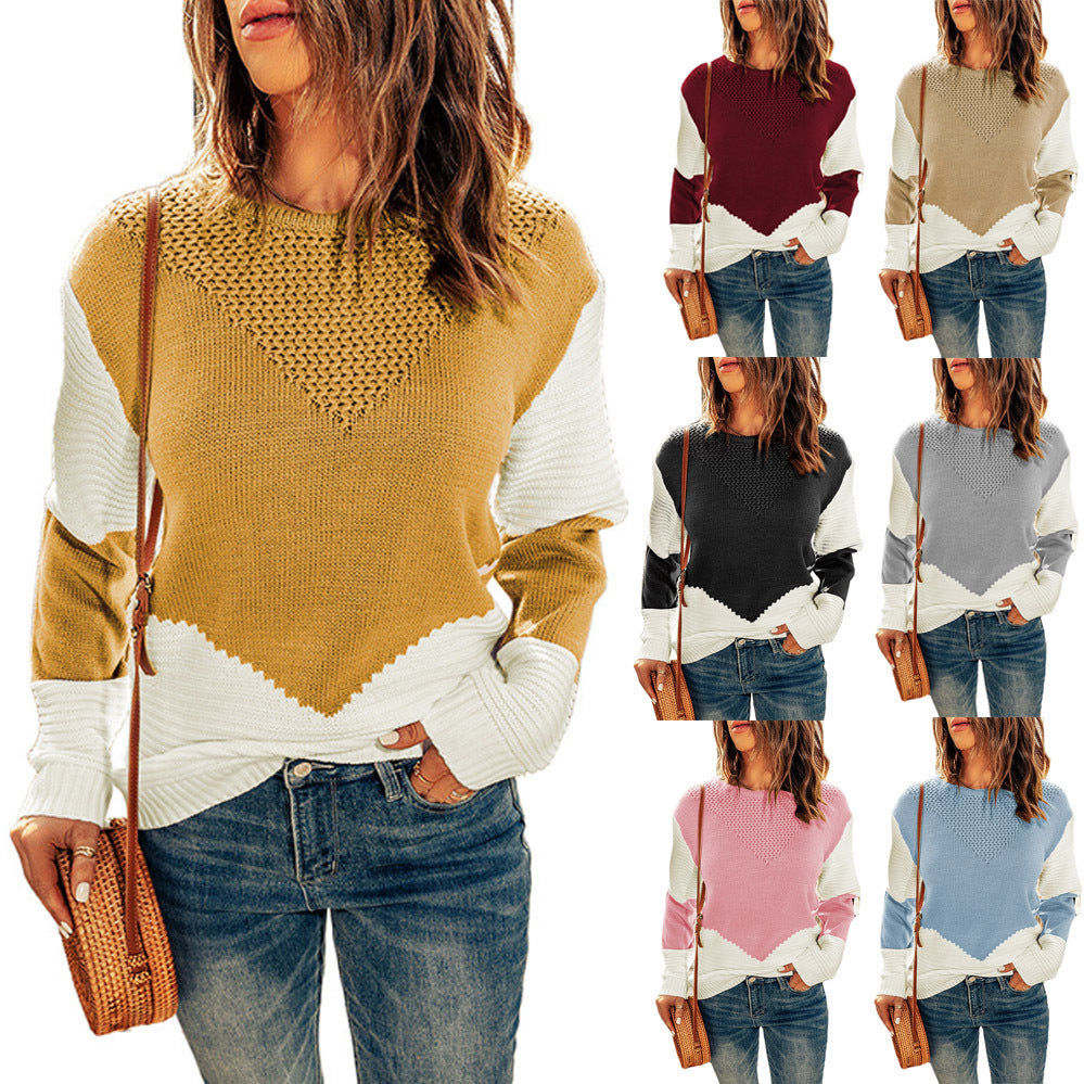 S.W. Women's crew-neck contrast color sweater