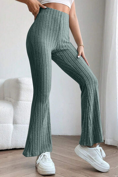 S.W.  Basic Bae Full Size Ribbed High Waist Flare Pants