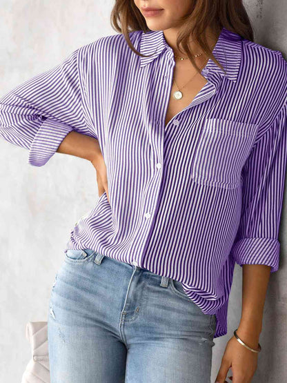 S.W.  Striped Collared Neck Shirt with Pocket