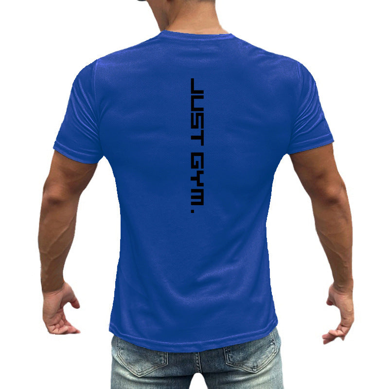 S.M.  JUST GYM Printed fitness Slim fit Quick drying mesh T-shirt men's bodybuilding training wear