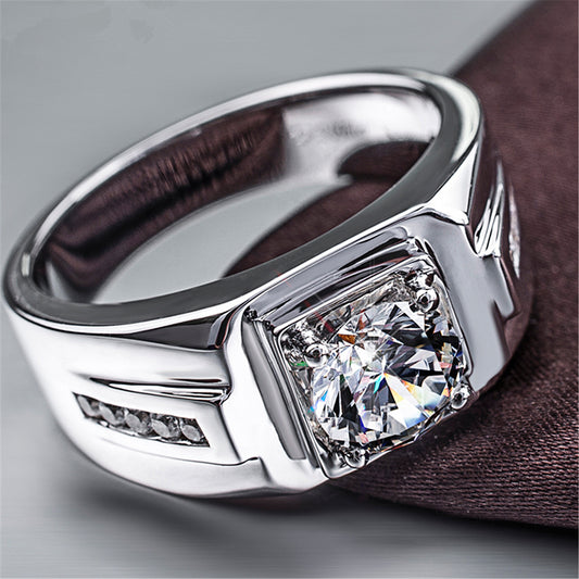 New men's ring male domineering fashion diamond ringing simulation diamond ring men's 925 plated platinum Mozambique ring wholesale