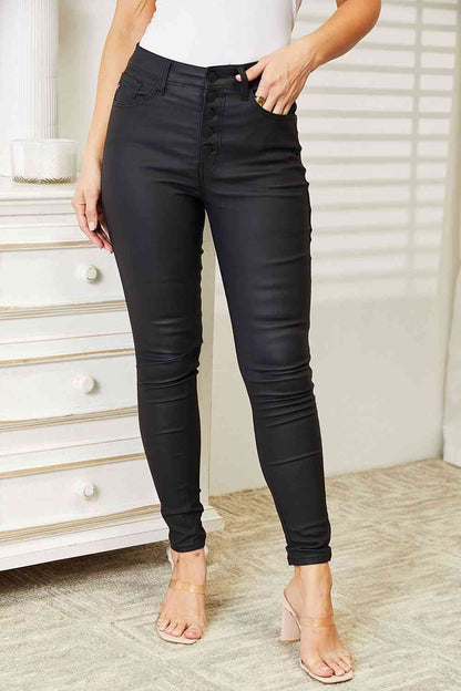 Kancan Plus Size High Rise Black Coated Ankle Skinny Jeans