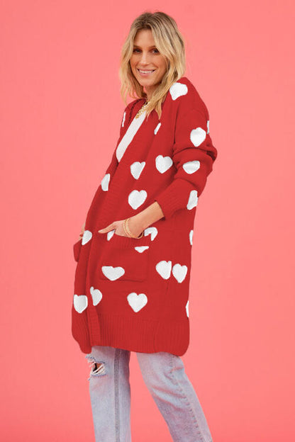 S.W.  Heart Graphic Open Front Cardigan with Pockets