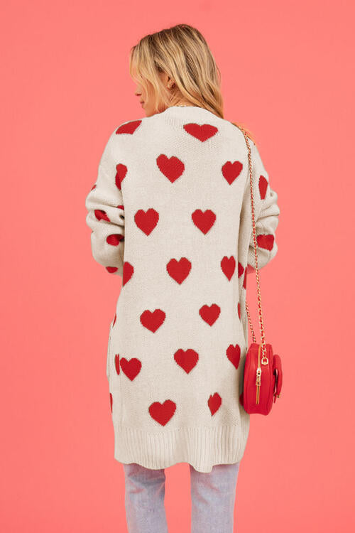 S.W.  Heart Graphic Open Front Cardigan with Pockets