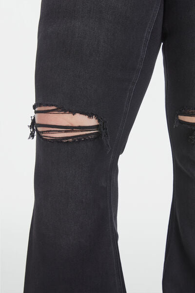 BAYEAS Full Size High Waist Distressed Raw Hem Flare Jeans plus size