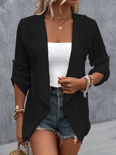 S.W.  Eyelet Roll-Tab Sleeve Cardigan