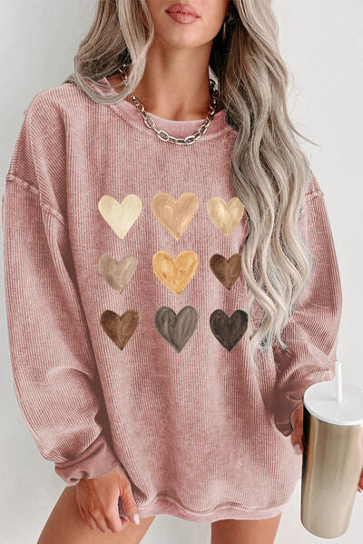 S.W.  Heart Round Neck Dropped Shoulder Sweatshirt