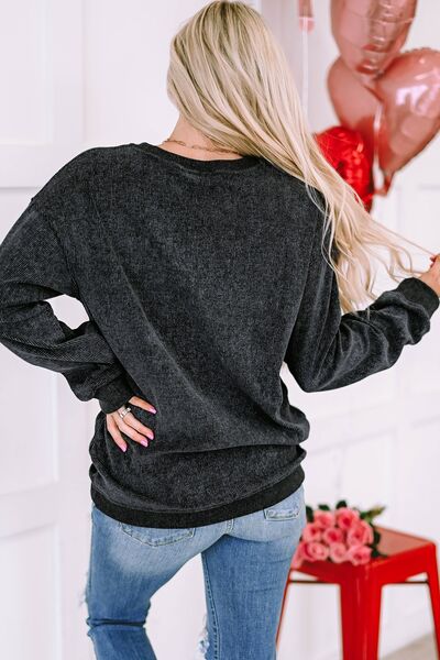 S.W.  Heart Round Neck Dropped Shoulder Sweatshirt