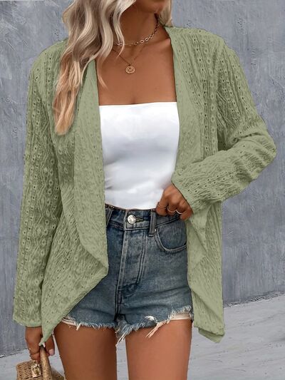 S.W.  Eyelet Roll-Tab Sleeve Cardigan