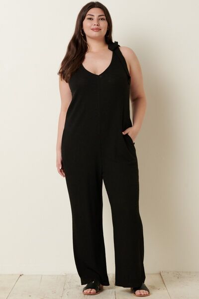 S.W.  Mittoshop Rib Knit V-Neck Cross Back Jumpsuit