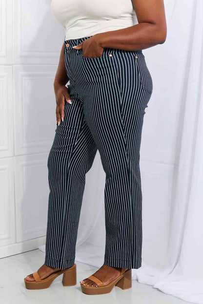 Judy Blue Cassidy Plus Size High Waisted Tummy Control Striped Straight Jeans