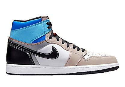 a pair of sneakers with a blue and black top