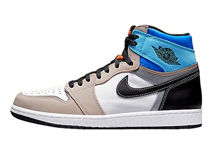 a pair of sneakers with a blue and black top