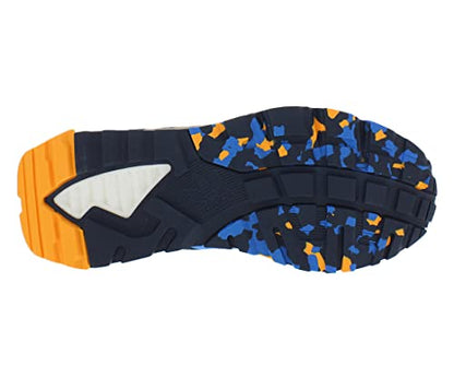a pair of blue and orange sneakers