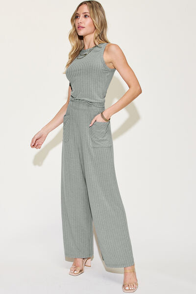 S.W. Basic Bae Full Size Ribbed Tank and Wide Leg Pants Set