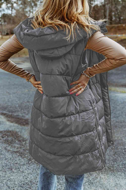 S.W.  Longline Hooded Sleeveless Puffer Vest