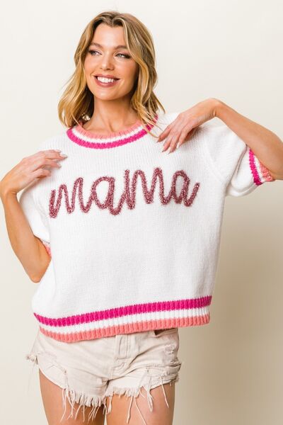 S.W.  BiBi MAMA Contrast Trim Short Sleeve Sweater