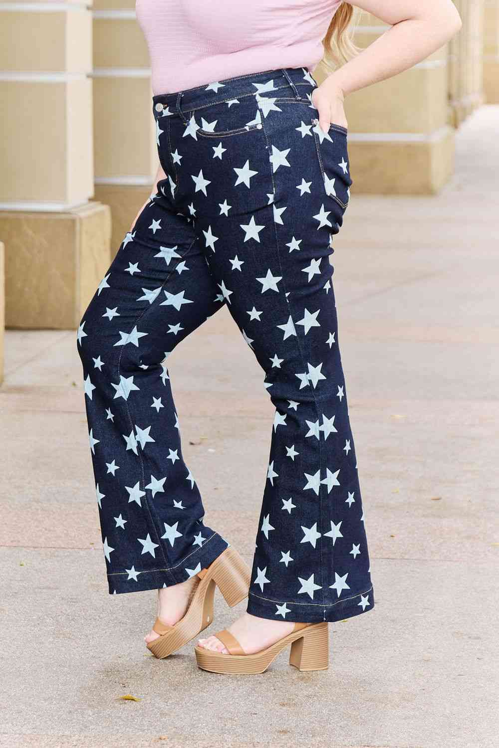 Judy Blue Janelle Plus Size High Waist Star Print Flare Jeans