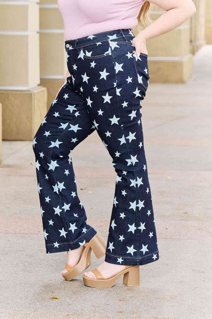 Judy Blue Janelle Plus Size High Waist Star Print Flare Jeans