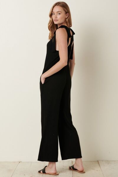 S.W.  Mittoshop Rib Knit V-Neck Cross Back Jumpsuit