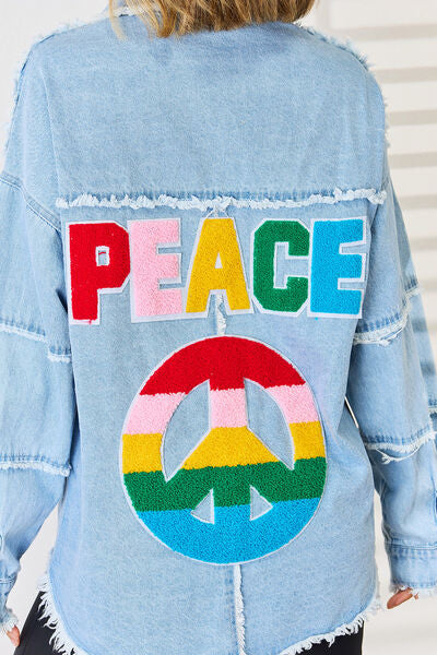 S.W.  PEACE Raw Hem Dropped Shoulder Denim Top