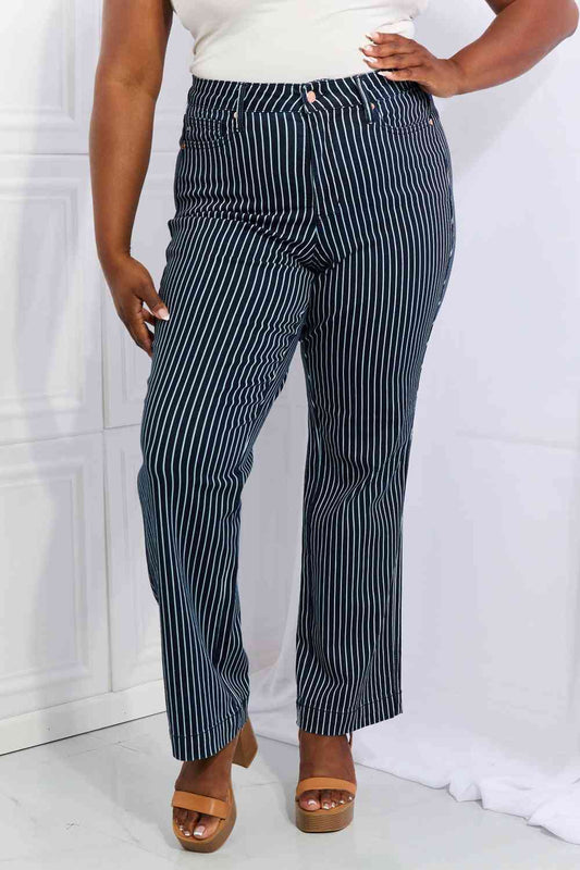 Judy Blue Cassidy Plus Size High Waisted Tummy Control Striped Straight Jeans