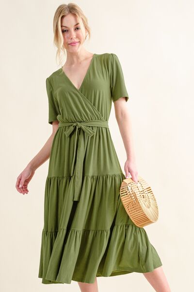 S.W. And The Why Soft Short Sleeve Tiered Midi Dress