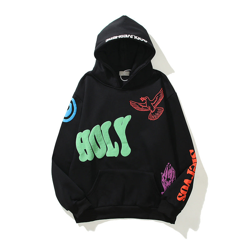 Men's foam graffiti "HOLY" print hoodie S.M.