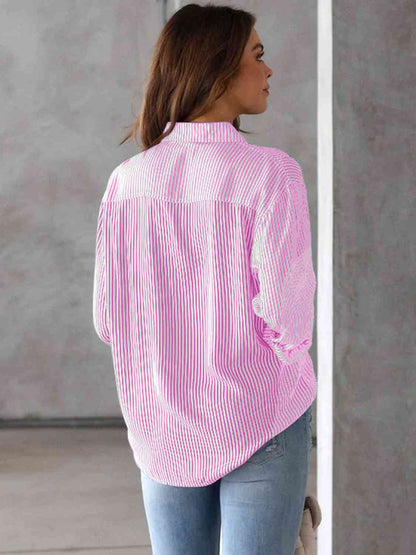 S.W.  Striped Collared Neck Shirt with Pocket