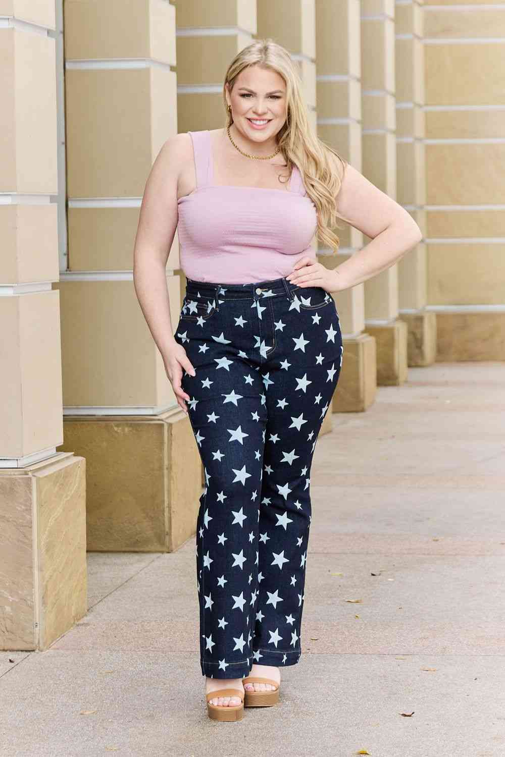 Judy Blue Janelle Plus Size High Waist Star Print Flare Jeans