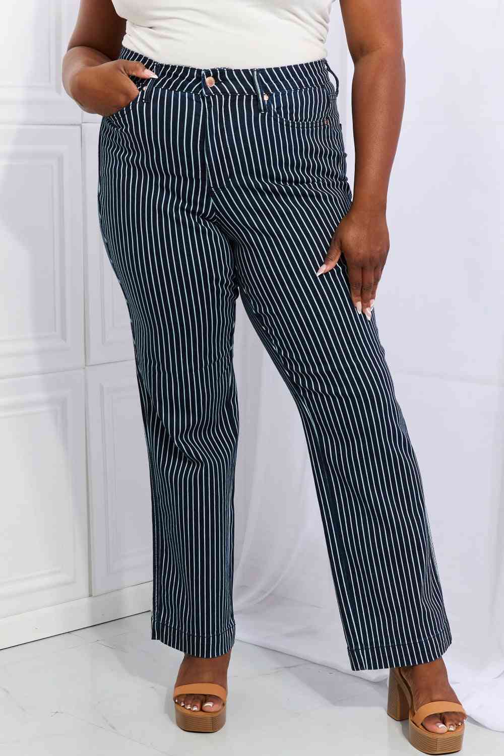 Judy Blue Cassidy Plus Size High Waisted Tummy Control Striped Straight Jeans